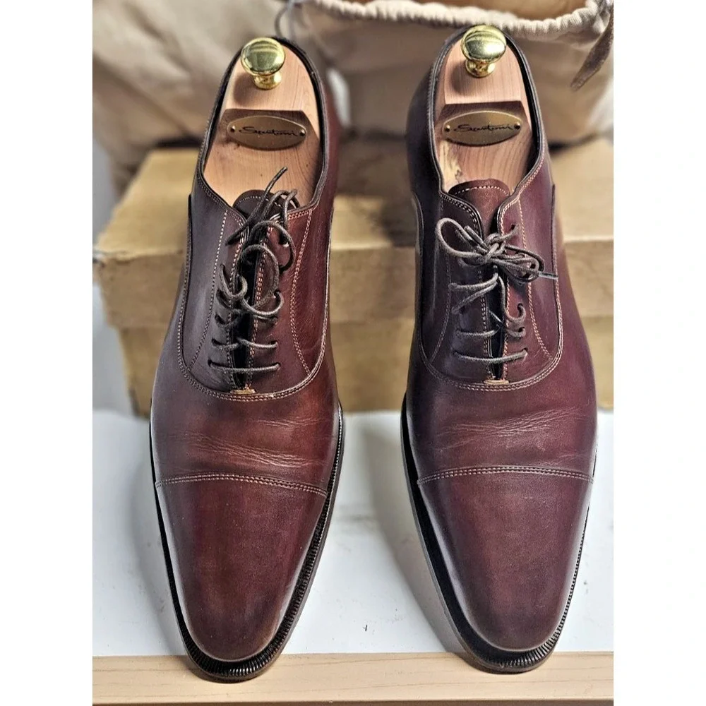 VTG SANTONI Andrea Santoni Italian handmade oxford lacing brown mens 12D
